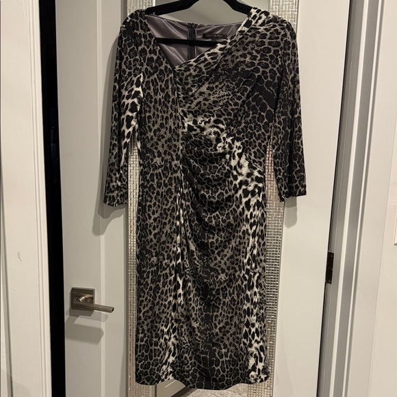 David Meister Dresses & Skirts - David Meister Black & Cream Leopard-Print Wrap Dress